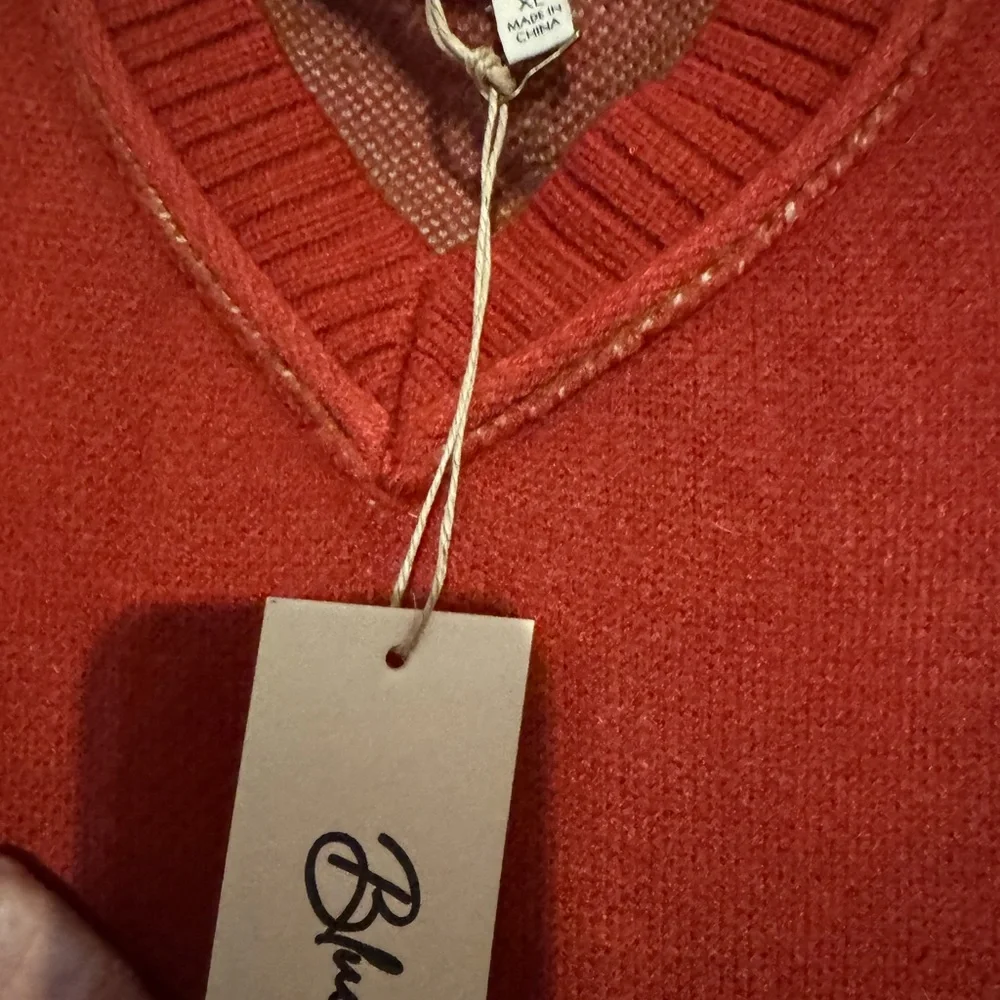Stylish Rust V-Neck Peace Sweater by Blue Velvet - Picture 4 of 5